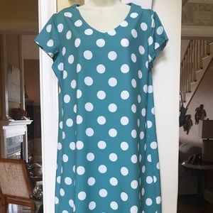 Misslook teal blue with white polka dots shift style dress Sz Large